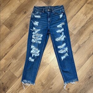 American Eagle Outfitters Ripped Dark Blue Cropped Jeans